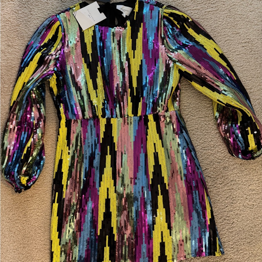 NWT Pomander Place Multicolor Sequin Long Sleeve Dress
